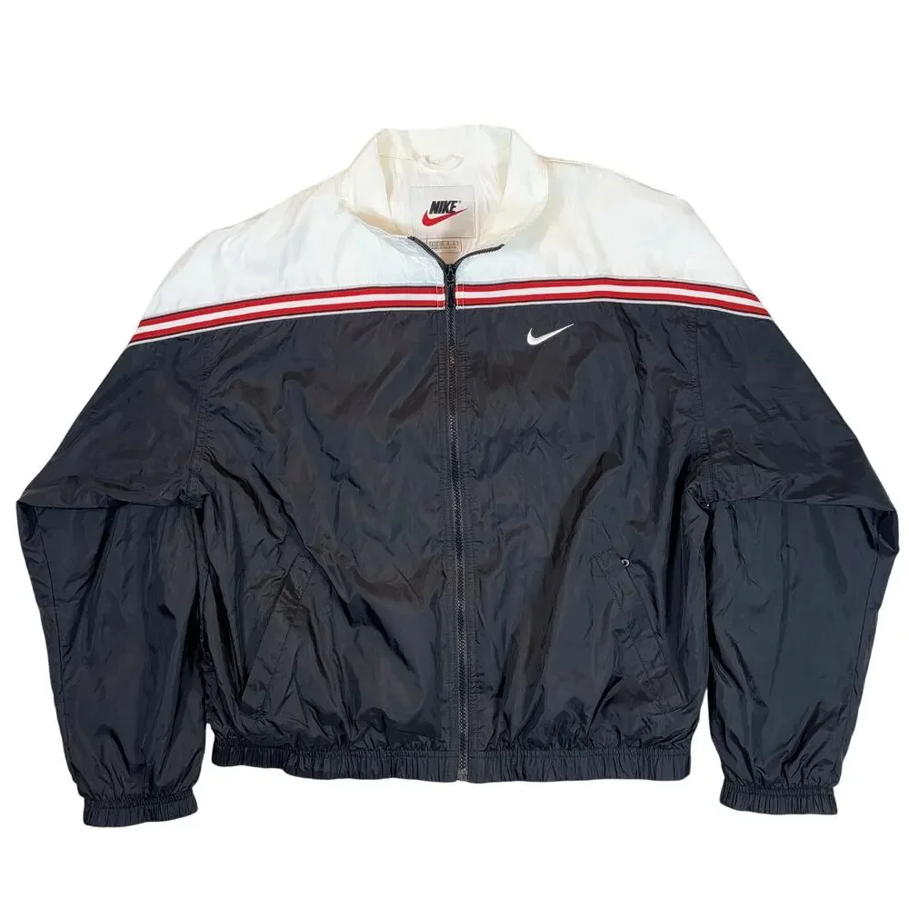 Vintage Nike Jacket LG (12-14) Black White Windbreaker Track Full Zip Swoosh 90s